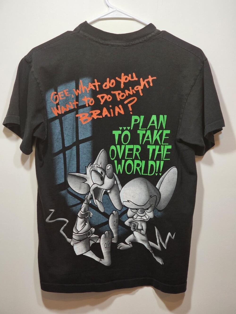 Vintage 1995 Pinky and the Brain Animaniacs T-Shirt Warner Bros Anvil Tag Medium - Picture 4 of 14
